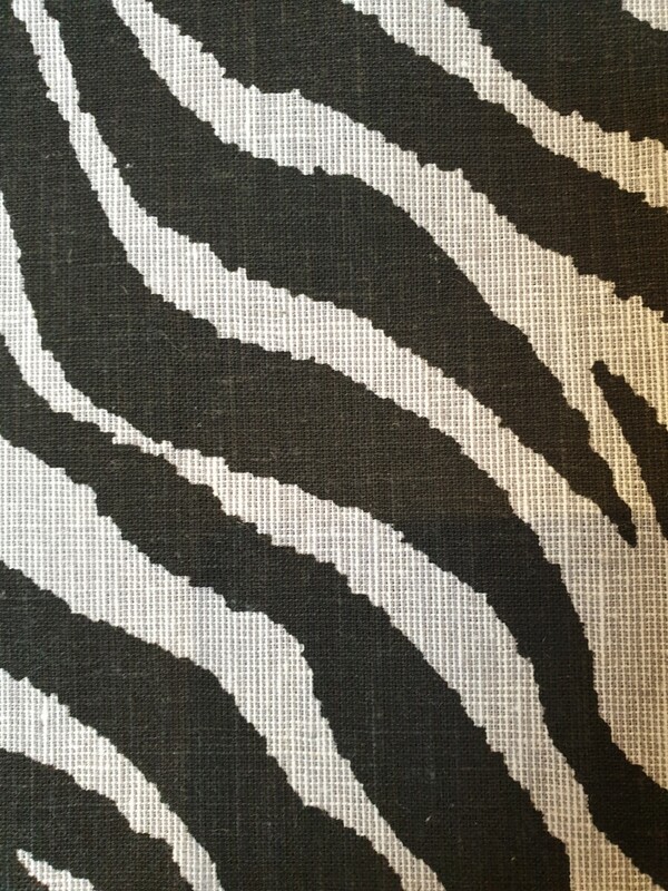 Zebra animal print fabric in  black and grey . Linen & Cotton blend