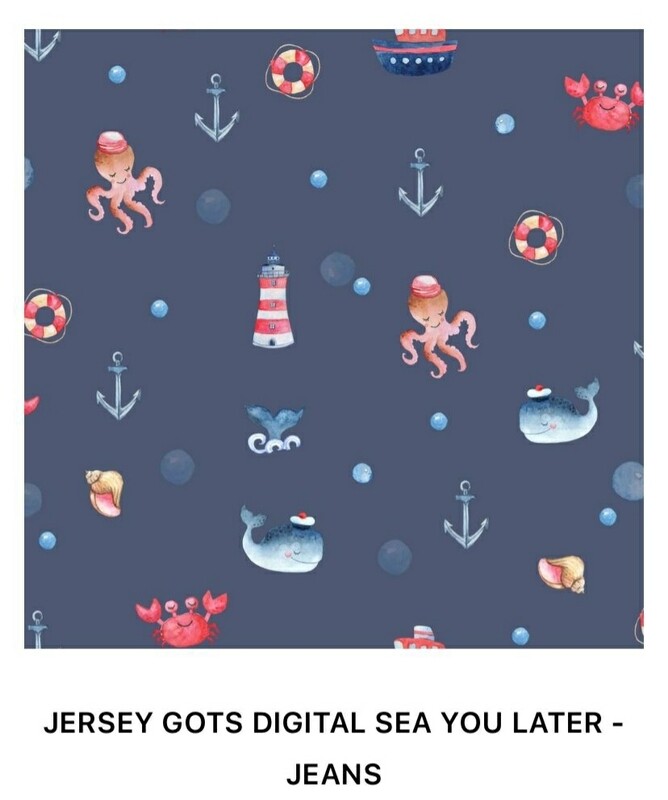 Organic cotton Jersey  Octopus and underwater theme motif