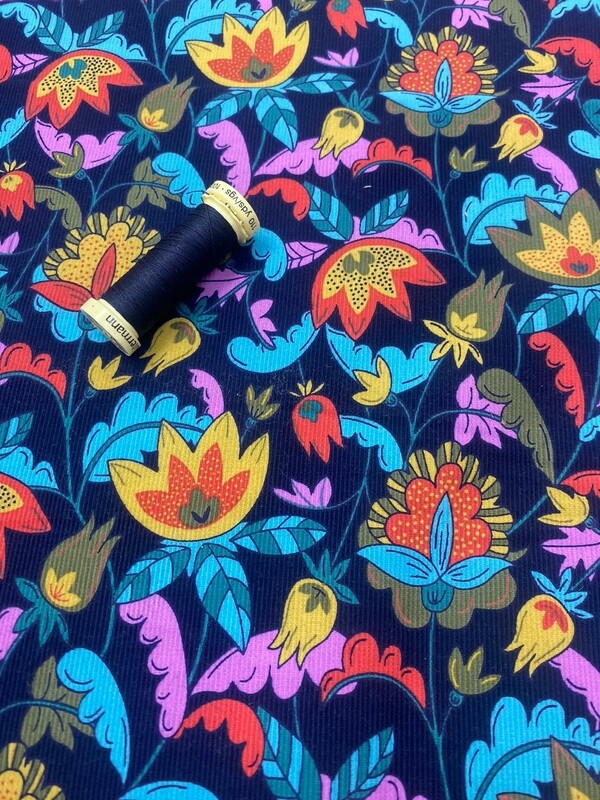 Cotton Corduroy print Kaleidoscope  design Feathercord Oekotex 100% Cotton 21 Wale