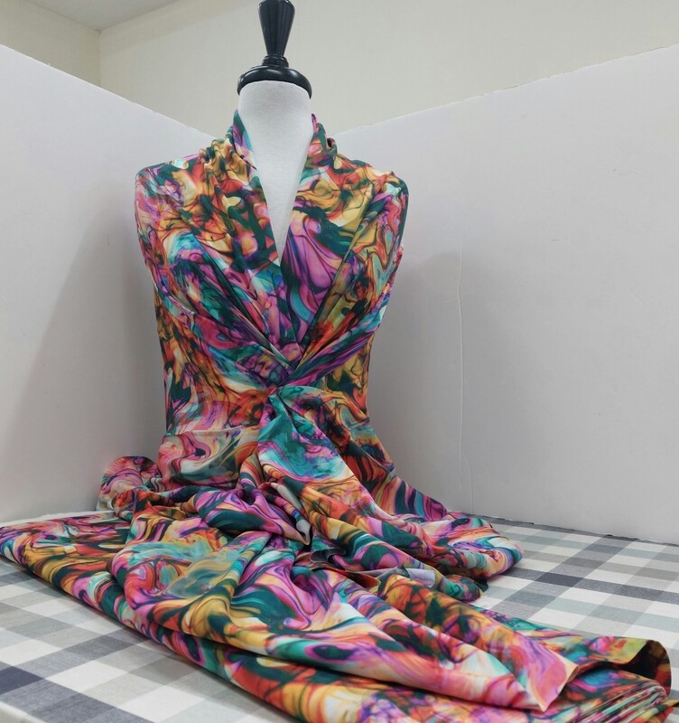 Viscose and Cupro  Dress Fabric Abstract Multicoloured watery ink print