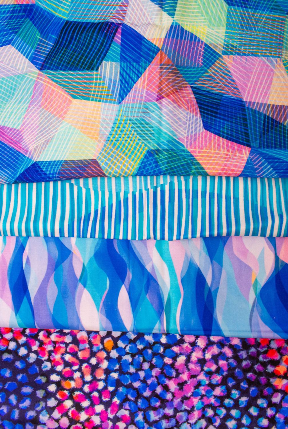 Rayon  Viscose Challis Dress fabric from Dashwood Studios Chroma prints in blues and pinks