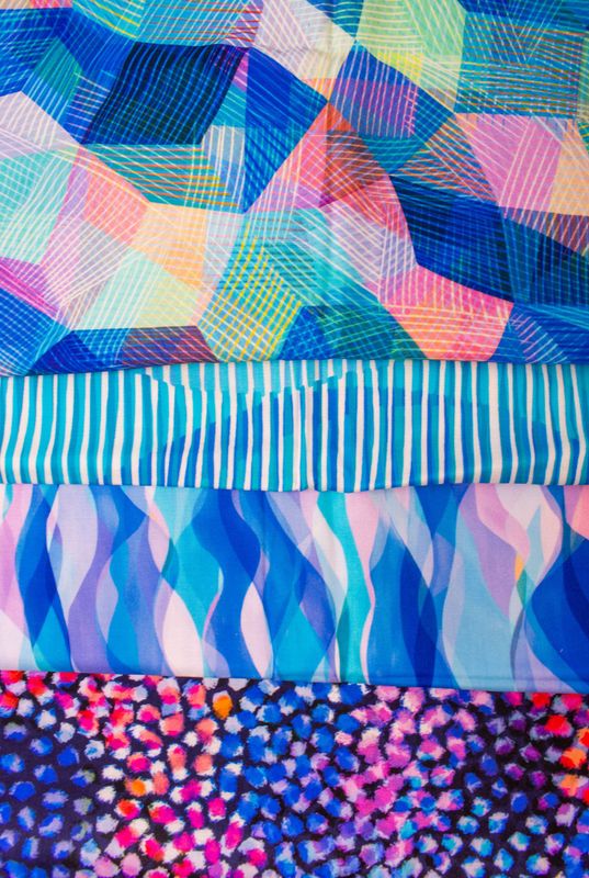 Rayon  Viscose Challis Dress fabric from Dashwood Studios Chroma prints in blues and pinks