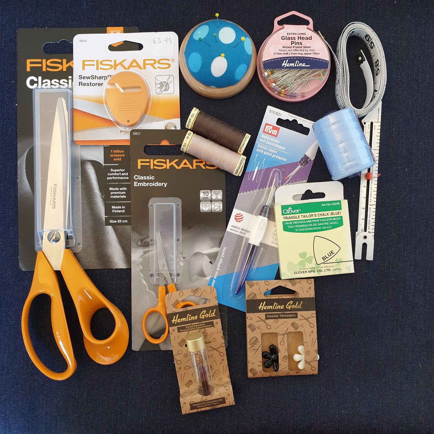 Dressmaking starter tool kit with Fiskars fabric scissors. 