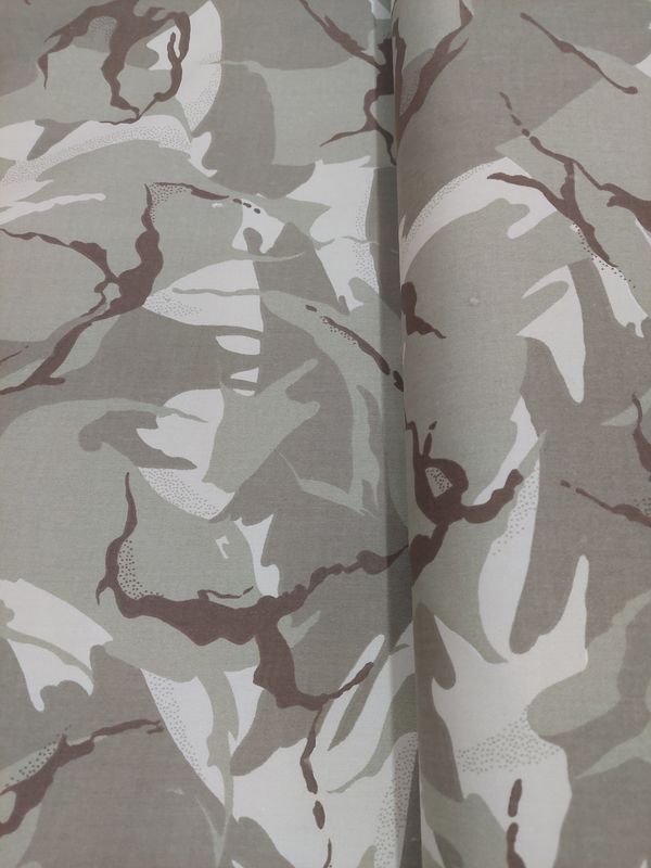 Khaki Camouflage Cotton twill print fabric  150cm wide. 100% cotton. Shade of khaki, sage green brown and cream.