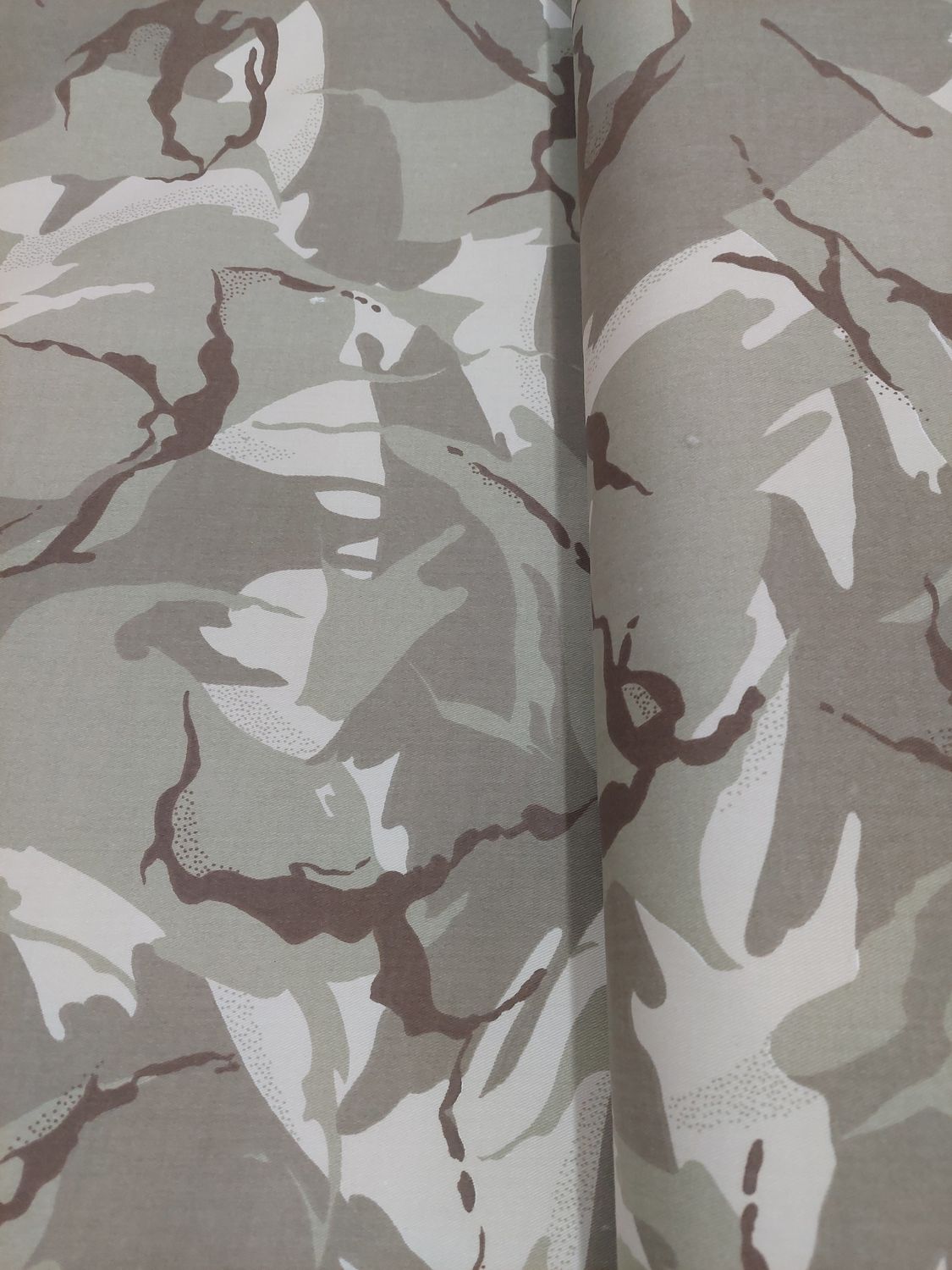 Khaki Camouflage Cotton twill print fabric  150cm wide. 100% cotton. Shade of khaki, sage green brown and cream.