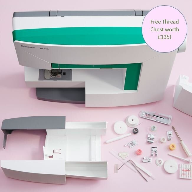 Husqvarna Viking Jade 20 Computerised sewing machine with this free Madeira Thread chest and assorted machine needle bundle. Special Offer Husqvarna Viking Jade 20 Computerised sewing machine with this free Madeira Thread chest and assorted machine needle bundle. Special Offer