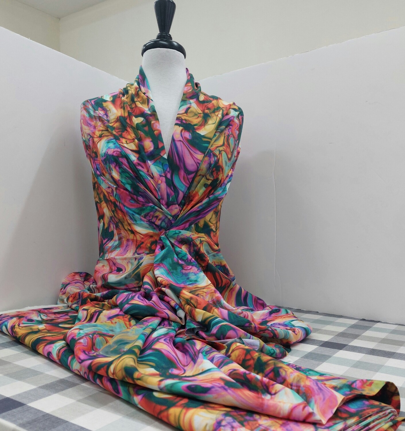 Viscose and Cupro Dress Fabric Abstract Multicoloured watery ink print Viscose and Cupro Dress Fabric Abstract Multicoloured watery ink print