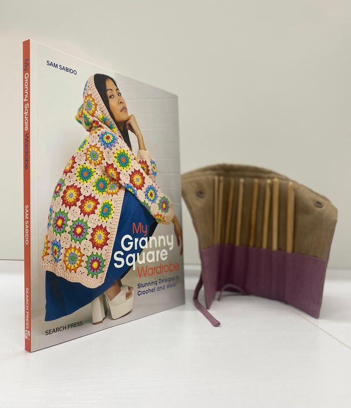 Crochet kit. Granny Square wardrobe book with crochet hooks
