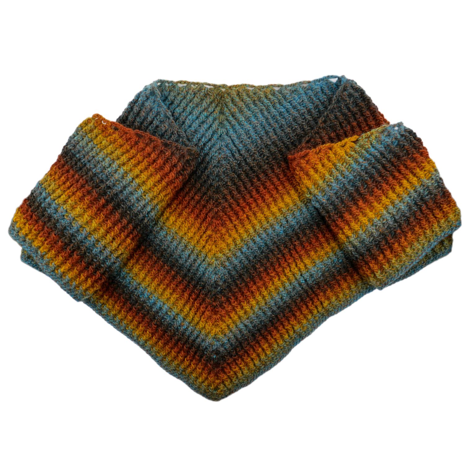 Châle tricoté aux couleurs chaudes