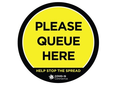 Covid-19 Sign Floor Graphic Self Adhesive 'Please Queue Here' 320mm x 320mm