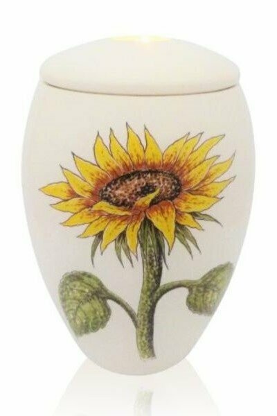 Urn "Zonnebloem" (deksel-urn PU-2) met of zonder waxinelicht, hand beschilderd