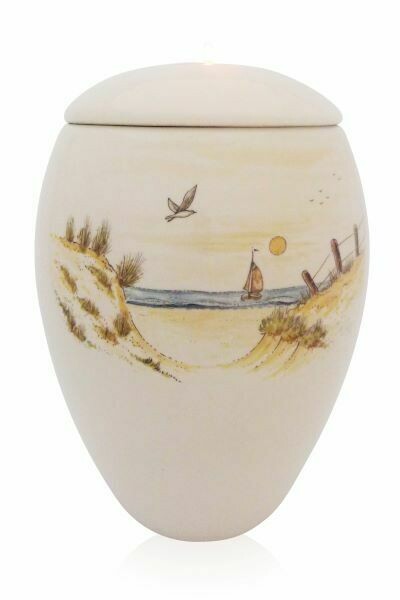 Urn "Strand / Zeezicht" (model deksel-urn PU-2) hand beschilderd