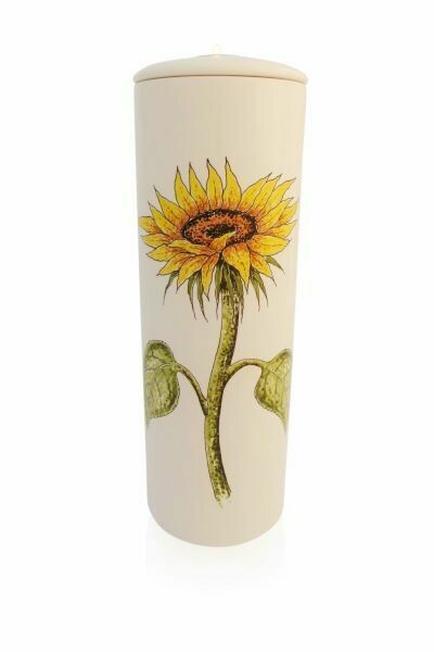 Urn "Zonnebloem" (cilinder urn PU-8, met of  zonder waxinelichtje) hand beschilderd