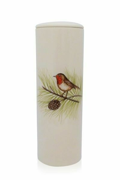 Urn "Roodborstje" (cilinder urn model PU-8) met of zonder waxinelicht, hand beschilderd