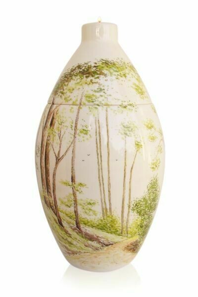 Urn "Boslandschap" (model PU-1) met waxinelicht , hand beschilderd