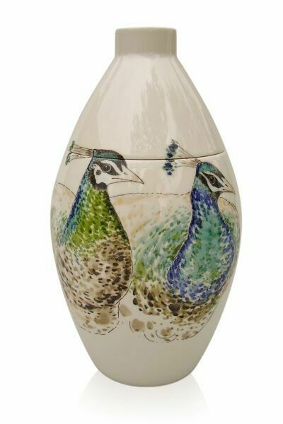 Urn "Twee pauwen" (model PU-1) hand beschilderd