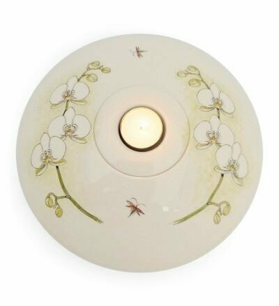 Urnschaal "Orchidee" - 2 bloemtakken (model PU-7) met of zonder waxinelicht  hand beschilderd