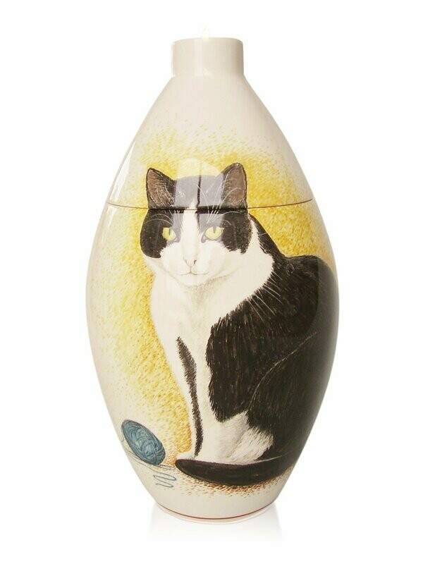 Urn "Kat zwart-wit" hand beschilderd -  XL-1033