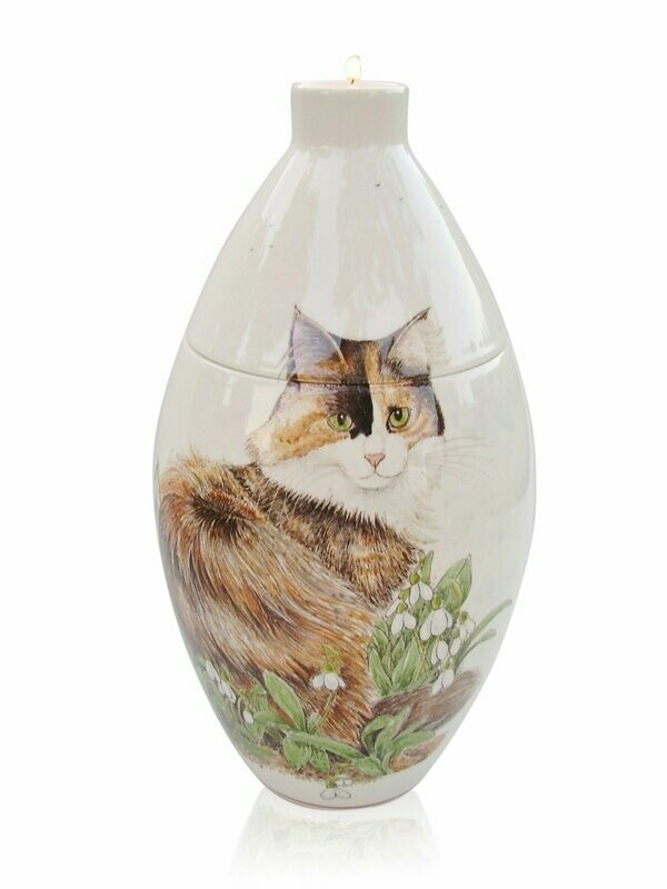 Urn "Kat langhaar met sneeuwklokjes" XL-1034