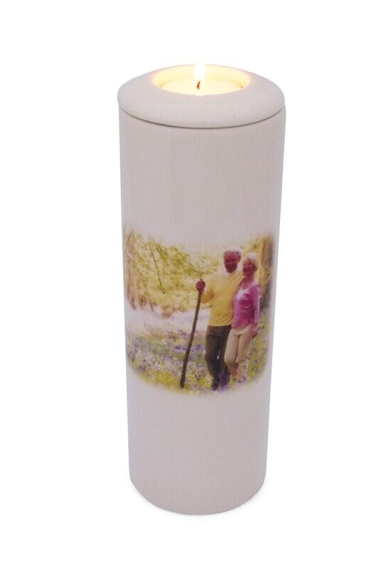 Cilinder urn met foto - met of zonder waxinelichtje bovenop