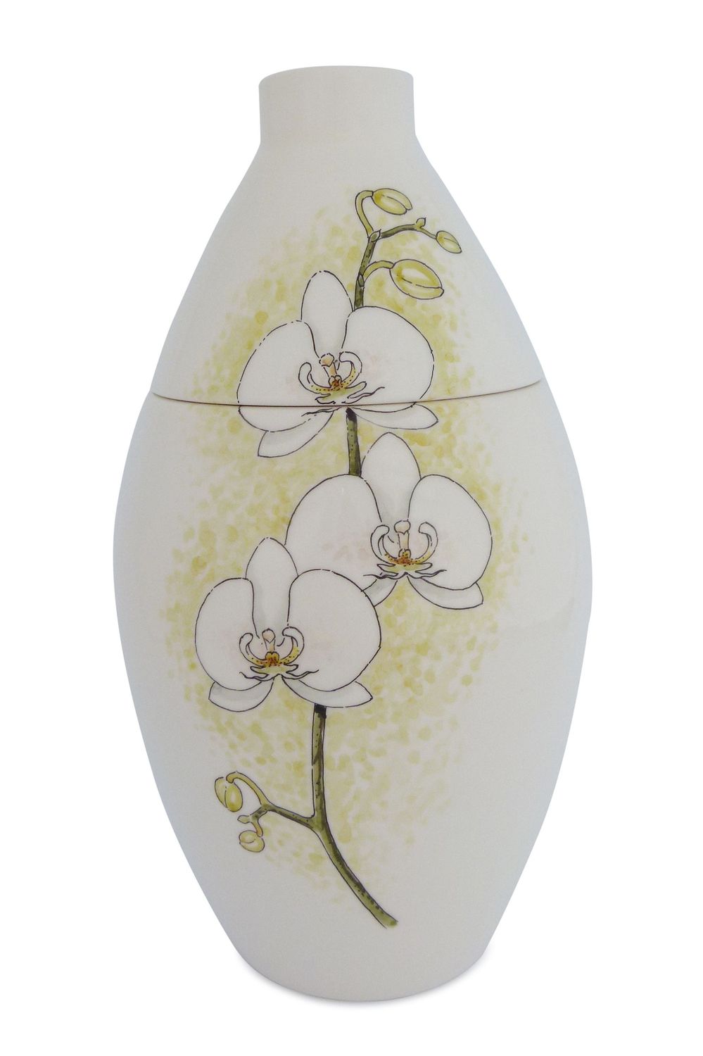 Urn "Orchidee wit" (model PU-1 of model PU-3, bloemkleur wit) hand beschilderd