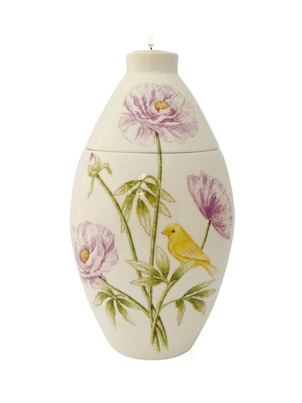 Urn "Pioenrozen met vogel" (model PU-1 en model PU-3) hand beschilderd