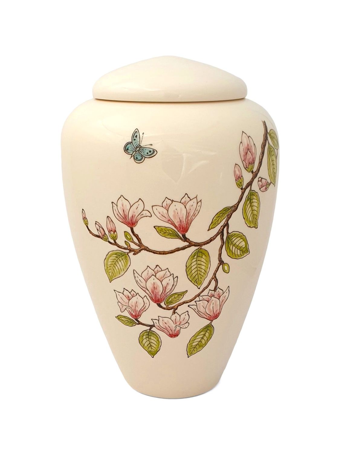 Urn "Magnolia" (Deksel-urn model PU-4) hand beschilderd