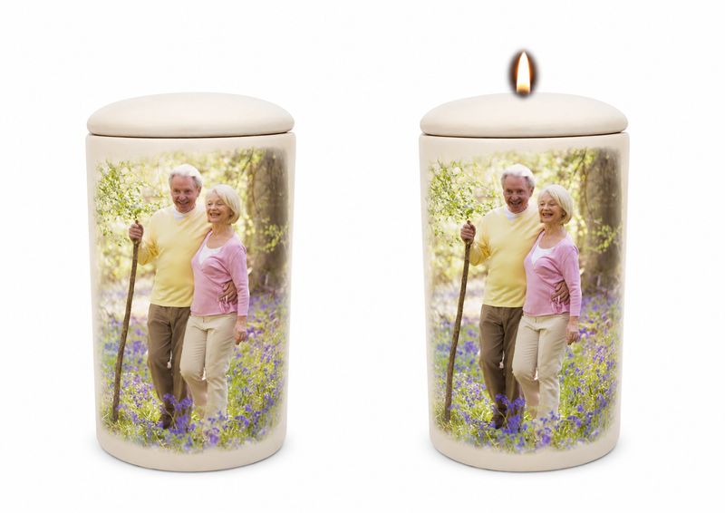 Cilinder urn - unieke urn met mooie familie foto-herinnering (met of zonder waxinelicht bovenin)