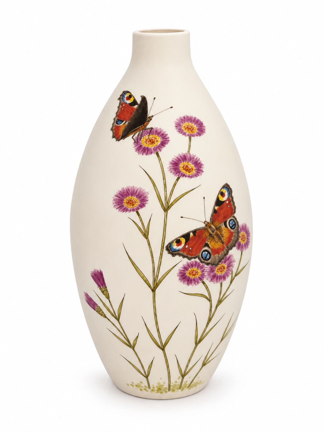 Urn "Vlinders op paarse bloem" (model PU-3 of PU-3-WAXINE) hand beschilderd