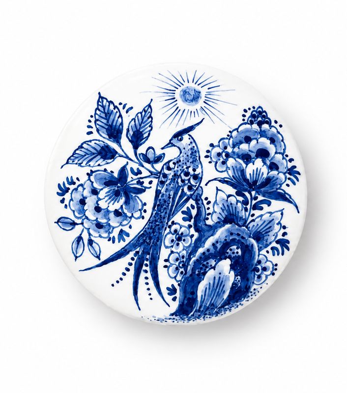 Mini urn-schaal Paradijsvogel in Delfts Blauw - Ø 10 cm hoogte 3 cm voor een kleine hoeveelheid as Mini urn-schaal Paradijsvogel in Delfts Blauw - Ø 10 cm hoogte 3 cm voor een kleine hoeveelheid as