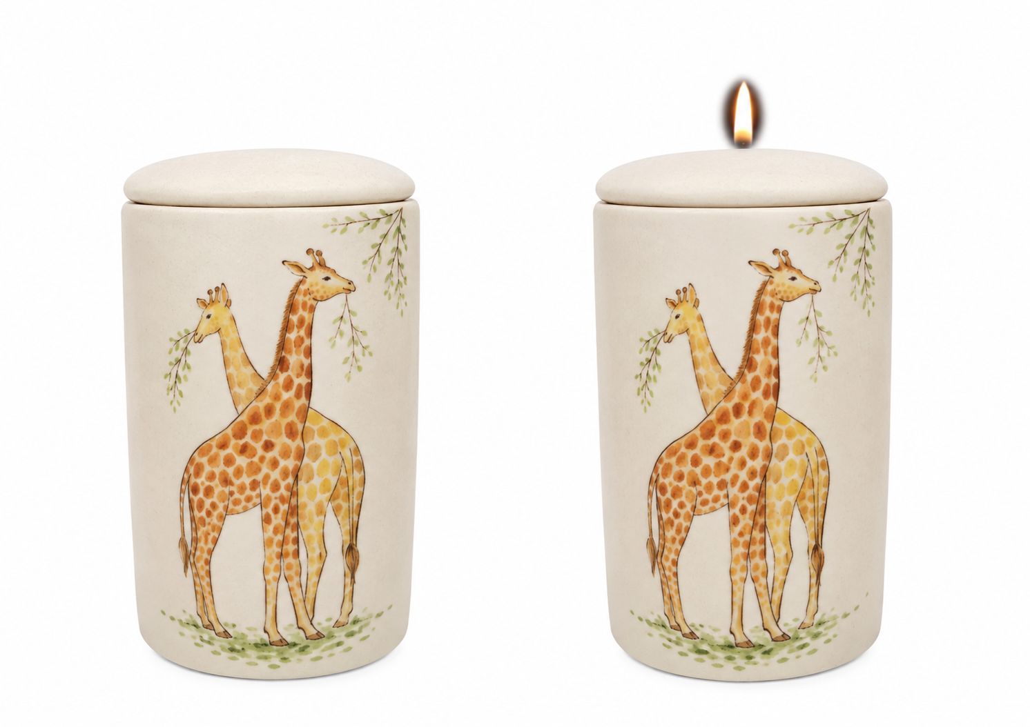 Cilinder urn Giraffes - Hand beschilderd (met of zonder waxinelicht bovenin)