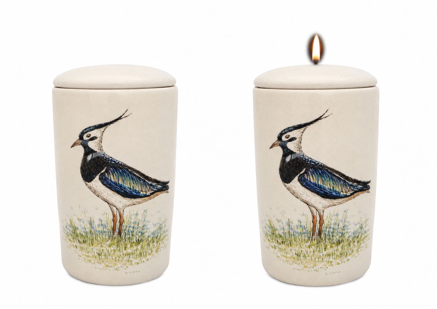 Cilinder urn Kievit - Hand beschilderd (met of zonder waxinelicht bovenin)