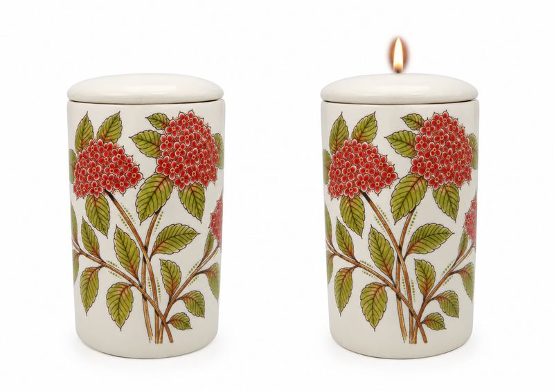 Cilinder urn Hortensia rood - Hand beschilderd (met of zonder waxinelicht bovenin)
