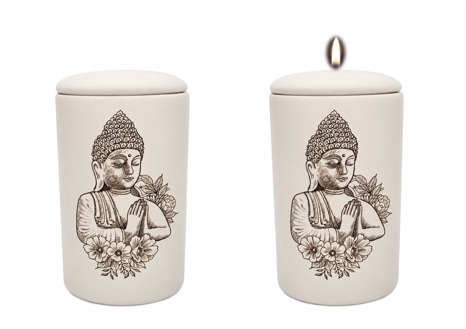 Cilinder urn Boeddha (nieuw 2027) - Hand beschilderd (met of zonder waxinelicht bovenin)