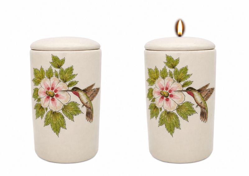 Cilinder urn Kolibrie met Hibiscus - Hand beschilderd (met of zonder waxinelicht bovenin)
