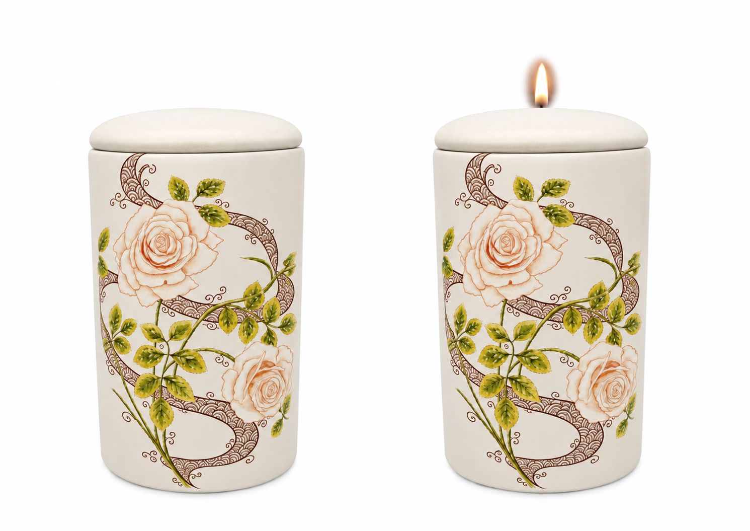 Cilinder urn Rozentak jugendstil - Hand beschilderd (met of zonder waxinelicht bovenin)