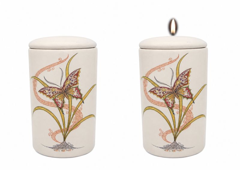 Cilinder urn Vlinder jugendstil - Hand beschilderd (met of zonder waxinelicht bovenin)