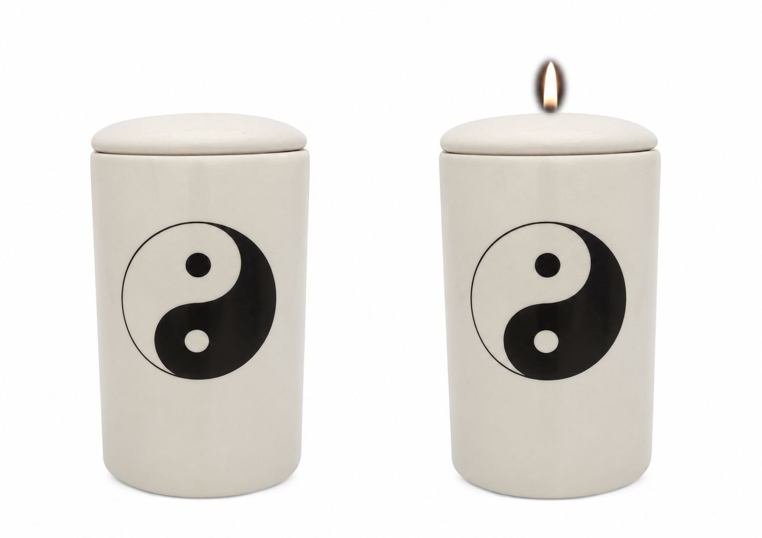 Cilinder urn Yin en Yang teken - Hand beschilderd (met of zonder waxinelicht bovenin)