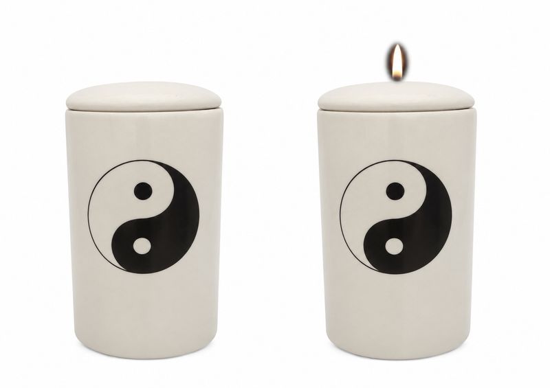 Cilinder urn Yin en Yang teken - Hand beschilderd (met of zonder waxinelicht bovenin)