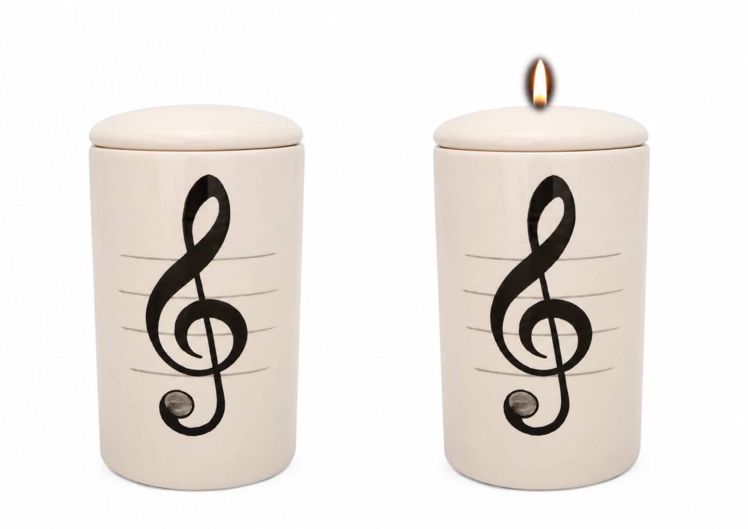 Cilinder urn Muzieksleutel - Hand beschilderd (met of zonder waxinelicht bovenin)