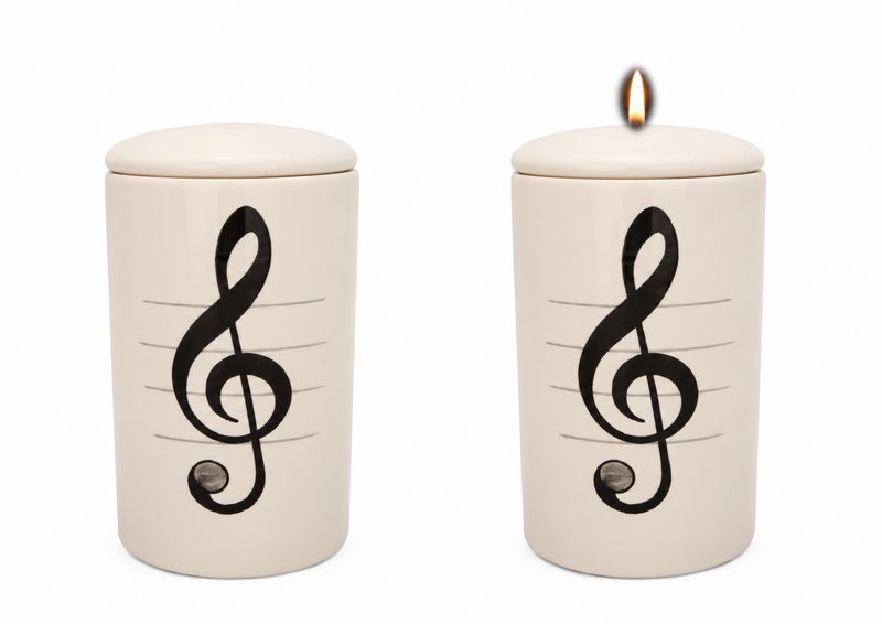 Cilinder urn Muzieksleutel - Hand beschilderd (met of zonder waxinelicht bovenin)