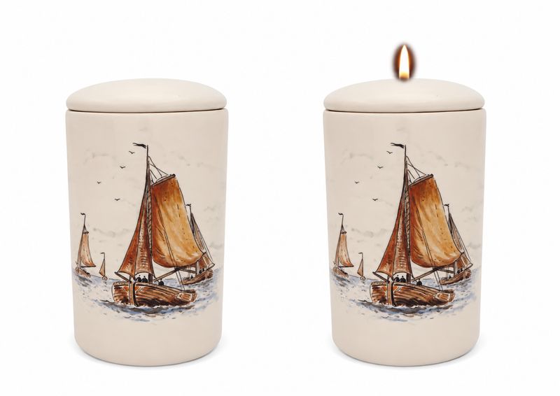 Cilinder urn Zeilschip - Zeilboot - Hand beschilderd (met of zonder waxinelicht bovenin)