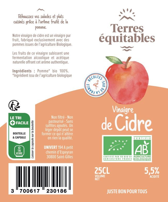 Vinaigre de cidre BIO - la bouteille 50 cl