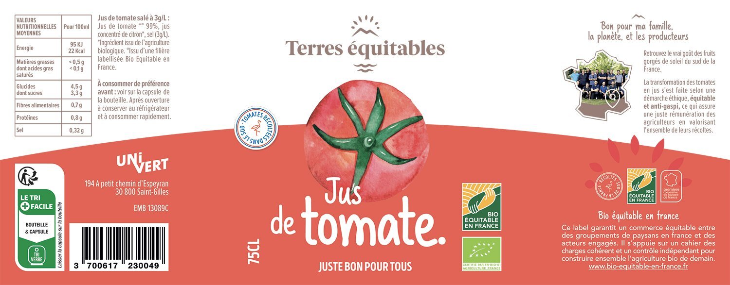 Jus de Tomate BIO - la bouteille 25 cl