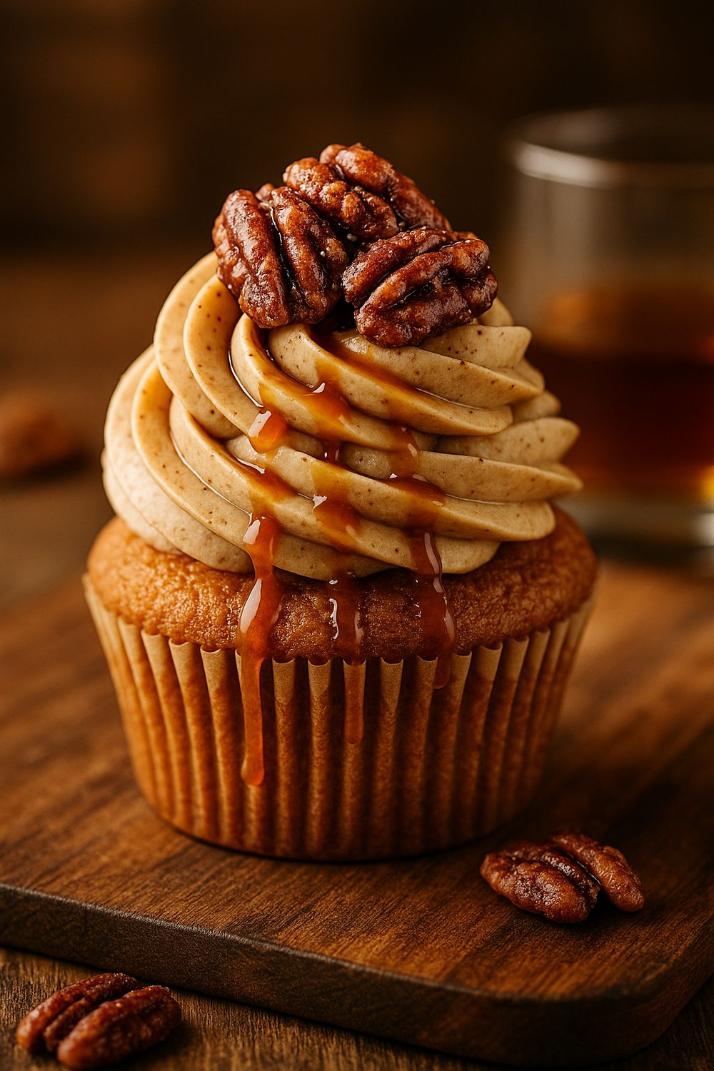 maple bourbon pecan cupcake