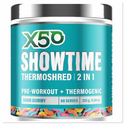 X50 Showtime Thermoshred 2 In 1 Preworkout And Thermogenic Sour Gummy 60 Serves