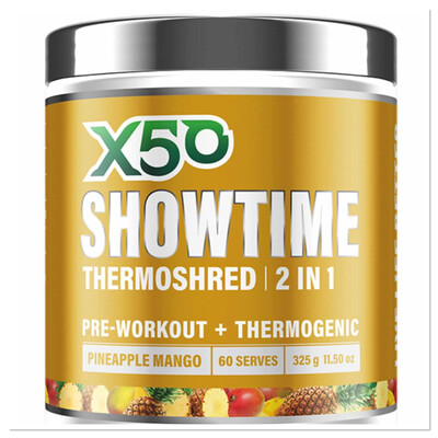 X50showtime Thermoshred 2 In 1 Preworkout And Thermogenic Pineapple And Mango 60serves