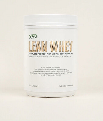 X50 Lean Whey Rich Caramel Protein 1.05kg 30 Serves