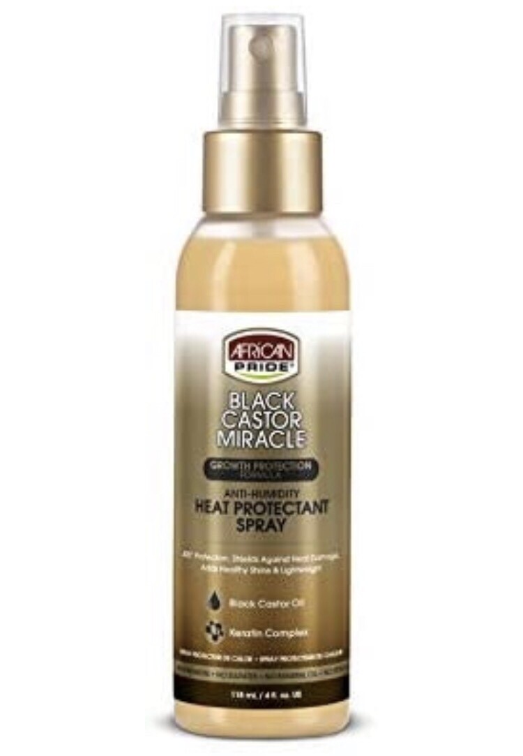 African Pride Black Castor Miracle Anti-Humidity Heat Protectant Spray 4oz