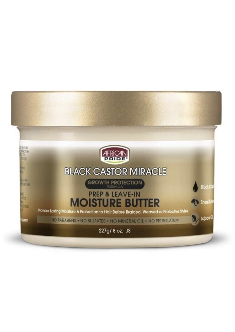 African Pride Black Castor Miracle Prep &amp; Leave-In Moisture Butter 8oz